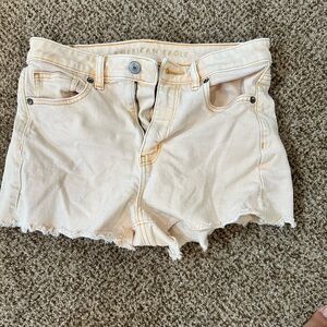 American Eagle Distressed mid Rise Cut Off Stretch Denim Shorts Orange Sz 4